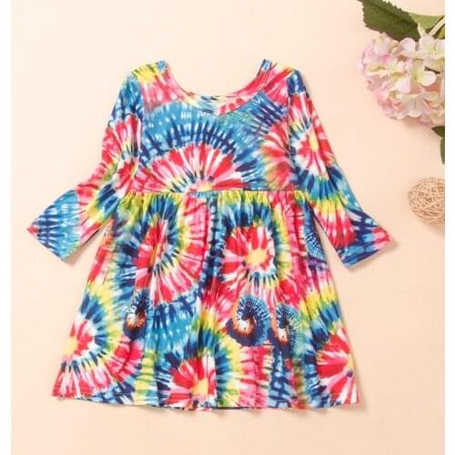 Fashion Clothes Toddler Girl Clothes Colorful Tie Dye Cotton Long Sleeve Baby Girl Dress Unique Party Birthday Kids Dresses 1-6Y
