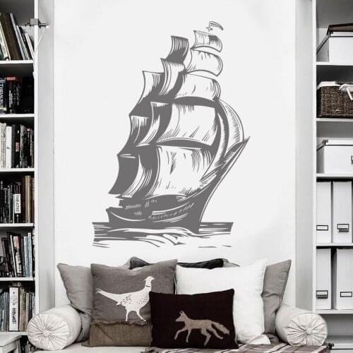 Nautical Home Decor Vintage Ship SailBoat Wall Decals Sail Ocean Marine Sea Waves Vinyl Sticker Living Room Interior Mural M374