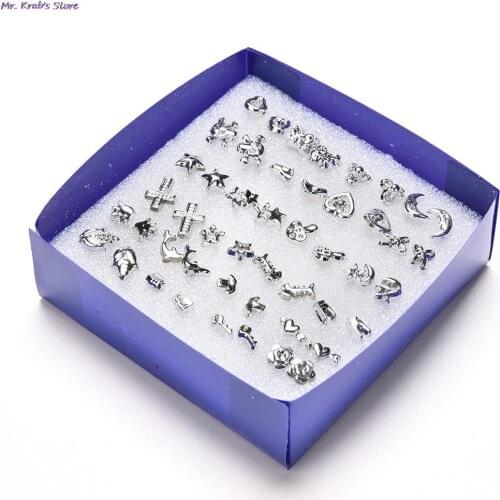 24Pairs Mix Silver Plated Plastic Ear Stud Earring Set Bijoux Bohemian Earrings Stud Jewerly For Girls