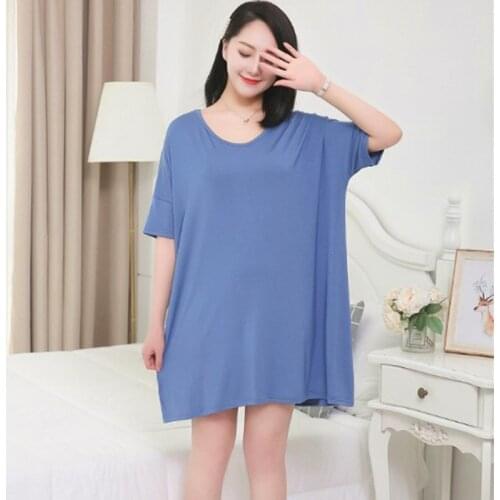 Night dress women short sleeve o-neck loose sexy nightgowns fat mm woman night shirt modal cotton nightwear night gown camisola