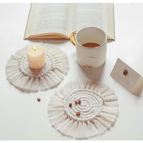 Handmade Macrame Cups Cushion Cotton Braid Coaster Bohemia Style Non-slip Cup Mat Coffee Pad Placemat Macrame Mat for Table
