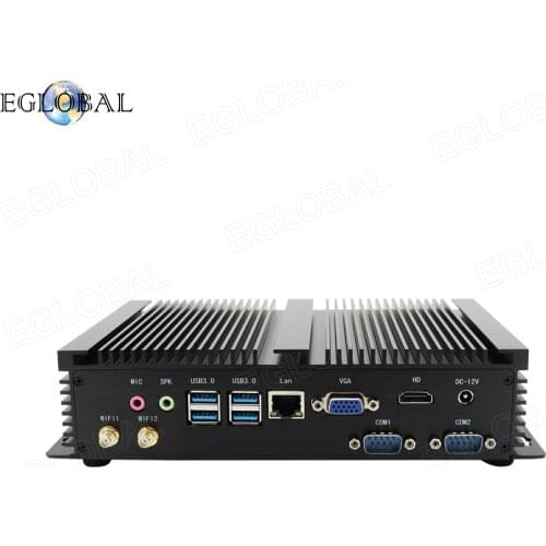 Eglobal fanless industrial computer 8th Gen I5 8250U HDMI VGA RJ45 2COM Win10 Linux fanless 4K Mini PC 24Hours working