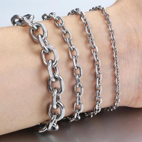 Simple 3-10mm Mens Bracelets Rolo Cable Chain Stainless Steel Bracelet Wholesale Chain Male Jewelry KBB14A
