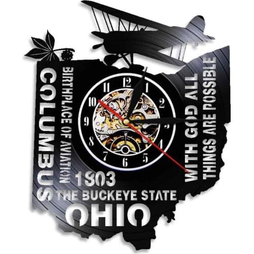 With God All Things Are Possible The Buckeye State Ohio Vintage 3D Wall Clock Vinyl Record Wall Watches Home Decorative