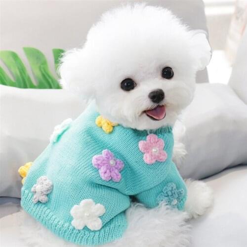 Autumn/Winter Short Pet Sweater Flower Pattern Teddy Bichon Hiromi Cat Schnauzer VIP Small Dog Puppy Sweater Clothes