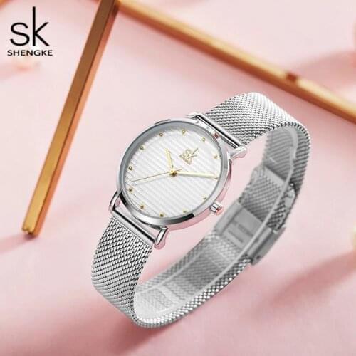 Shengke 2021Brand Quartz Wrist Watches Fashion Watches Women Casual Dress Luxury Sliver Ladies Rhinestone Waterproof Watches