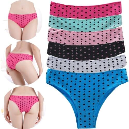 Womens Cotton Panties Sexy Lingerie Heart Print Underpants Fashion Female Soft Underwear Intimates Bikini 6 Pcs/Set