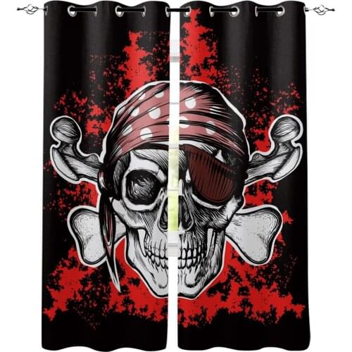 Skull Bones Blood Pirate Turban Blindfold Window Curtains Cartoon Living Room Kitchen Curtains for Bedroom