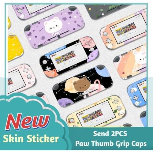 Full Set Skin Colorful Cute Bear Rabbit Skin Decal Anime Vinyl Sticker & 2Pcs Cat Claw Thumb Grip Caps For Nintendo Switch/Lite