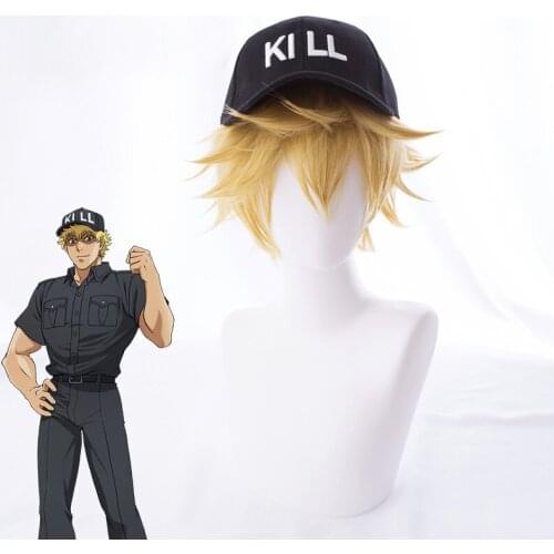 Hataraku Saibou Cells at Work! Cosplay Wigs Killer T Cell Wig KiraTi Saibo Heat Resistant Synthetic Hair Cosplay Wig + Black Hat