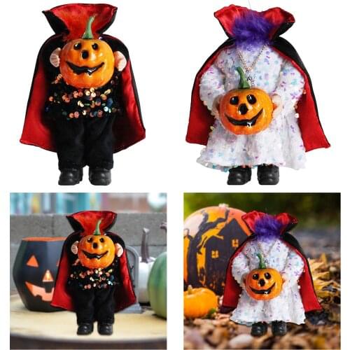 Funny Halloween Headless Pumpkin Doll Decorative Ghost Figurine Ornament for Halloween Indoor Outdoor Desk Garden Props Decor