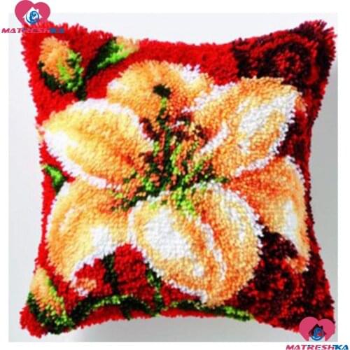 Yellow tulip -DIY Latch Hook Kits flower Embroidery Printed canvas 3d Pillowcase Crochet Latch Hook kits Unfinished home decor