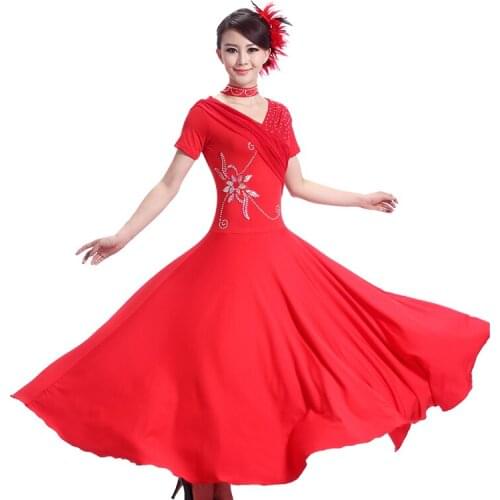 Women Ballroom Dance Dresses Lady Diamonds decals short sleeves Modern Tango Waltz Costumes New Style Standard Ballroom Dress