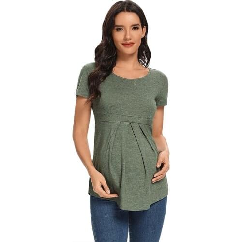 Women Pregnant Elegant Ladies Top Pregnancy pleated Short Sleeve T-Shirts Maternity Clothes Vogue Tees Summer Women Clothing