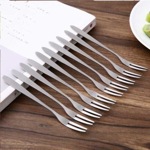 10/5 Pcs New Tableware Stainless Steel Fruit Fork Dessert Cake Mooncake Snack Buffet Family Two-tooth Fork Set