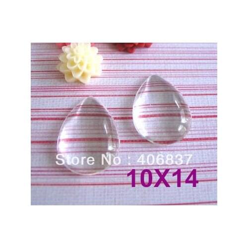 100pcs/Lot, Good Quality 10X14mm Dome Teardrop Clear Magnifying Glass Cabochon