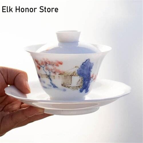170ML Classical Rusticity Ceramic Whiteware Cover Bowl Kung Fu Tea Set Tea Cup Tea Bowl Single Handmade Tea Making Device Gaiwan