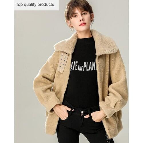 2020 Real Wool Fur Coat Female Thick Warm Winter Coat Women Camel Sheep Shearing Fur Jacket Outerwear manteau femme YQ398