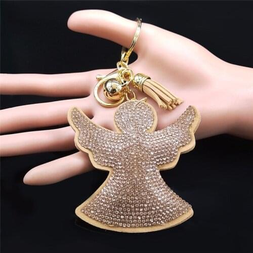 2021 Fashion Angel Yellow Crystal Bag Accessories for Women Silver Color Tassel Pendant Key Jewelry porte clef femme K2508S01