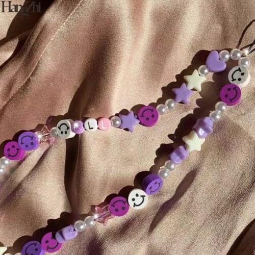 2021 New Colorful Smile Beads Chain Lanyard Strap Cord for Mobile Phone Anti-lost Chain for Women Cellphone Accessories