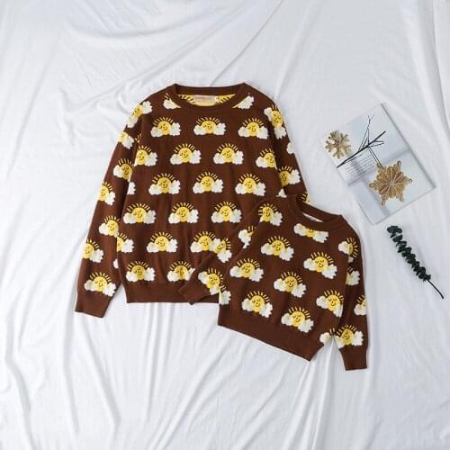 2021 Winter Fall Family Matching Outfits Cartoon Suns Knitted Sweaters Mother & kids Girl Boy Shirts Cotton Family Look Clothing
