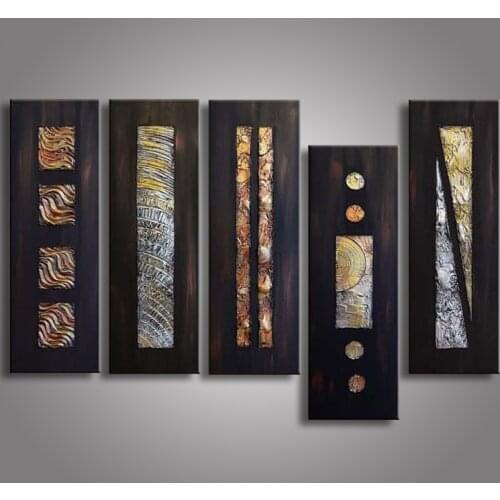5 Piece Abstract Picture Geometric Black Oil Painting Hand Painted Canvas Paintings Acrylic Wallpaper Modern Home Decor 5 Panel