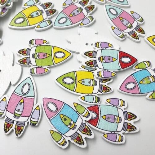 50pcs Random Mixed Lovely Rocket 2 Holes Wood Painting Sewing Buttons Scrapbooking 32x23mm WB594