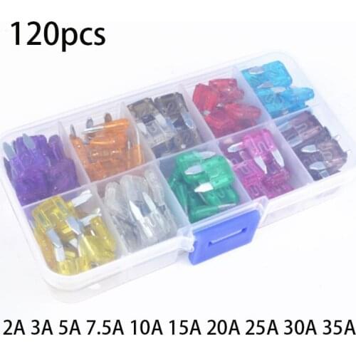 Auto Car Fuse Box 120PCS 2A 3A 5A 7.5A 10A 15A 20A 25A 30A 35A Amp with Box Clip Assortment Auto Blade Type Fuse Set Truck
