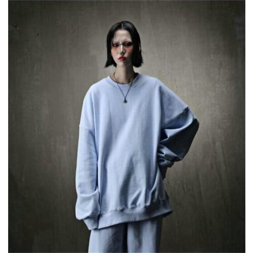 Large mens new pure color cotton oversize loose trend Pullover