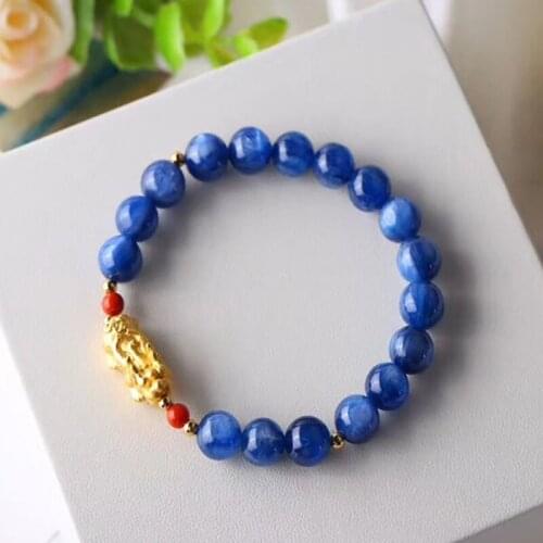 Wholesale Blue Natural Crystal Bracelet 8mm Round Bead With Pixiu Charm Bracelets for Women Hand Wrist Bracelet Fashion Jewelry