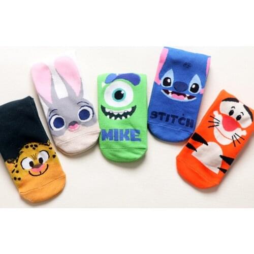 Disney Kids Cotton Kawaii Socks Stitch Tigger Judy Cartoon Anime Printing Breathable Mesh Short Boat Socks for Girls Kids Gifts