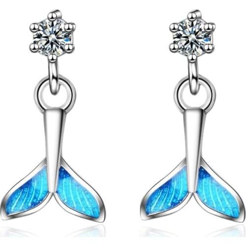 Exquisite Small Fresh Blue Fish Tail Zircon Earrings For Women Trend Creative Party Gift Jewelry SAE329