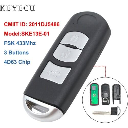 Keyecu Smart Remote Key 3 Buttons FSK 433Mhz ID83 (4D63) for Mazda 3 6 2014 15 16 2017,Model: SKE13E-01, CMIIT ID: 2011DJ5486