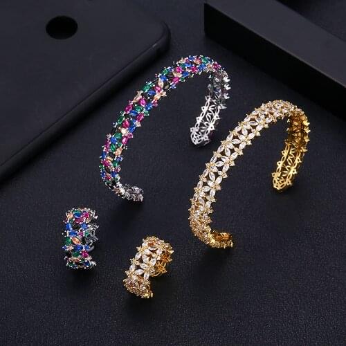 Jankelly Gold-Color Bangle Bracelets Ring Sets Dubai Silver Bridal Jewelry Sets For Women Wedding brincos para as mulheres