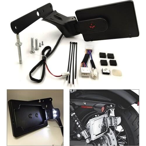 Skull License Plate Bracket w/ LED Light For Harley Davidson Forty Eight XL1200X Aftermarket Free Shipping Motorcycle Parts Blac