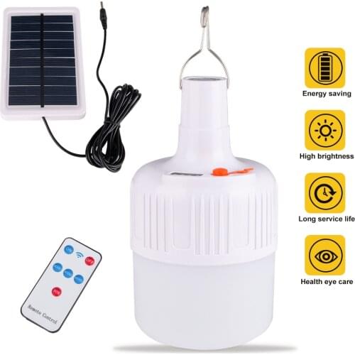 Remote Control Solar Light Bulb Energy Saving Solar Rechargeable Intelligent Night Lamp Outdoor Camping Emergency Lamp LED Bulb