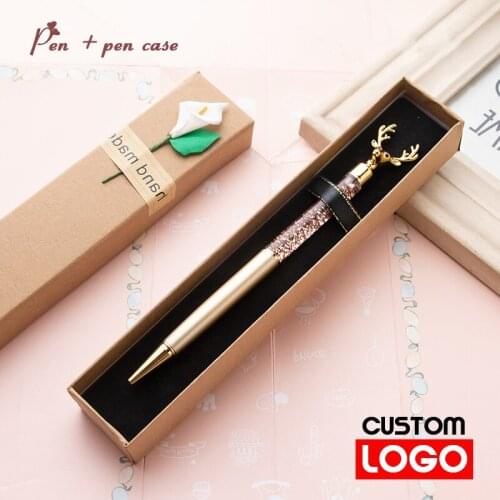 Metal Personality Creative Quicksand Elk Signature Pen Signature Pen Ballpoint Pen Elk Christmas Gift Pen with Pen Box Set