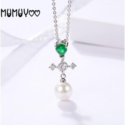 Fashion jewelry with high quality,romantic charm ten green crystal pendant necklace with pearls, bow shape clavicle chain female