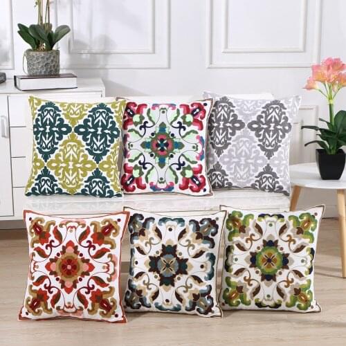 Pillow Cases Bohemian Geometric Floral Pattern Decorative Cotton Linen Cushion Pillow Cases for Home Bedroom 45*45 cm Cover
