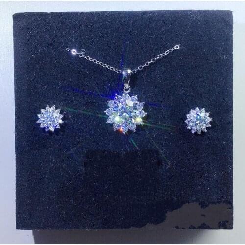 Charm Lab Diamond cz Pendant Earring Jewelry set 925 Sterling Silver Wedding Necklaces Earrings for women Bridal jewelry