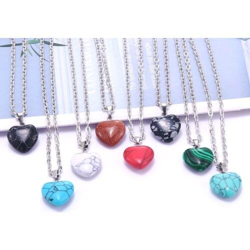 Wholesale Exquisite 15mm Natural Stone Necklace Heart Shape Pendant Quartz Malachite Crystal Jewelry Making Necklace Pendant