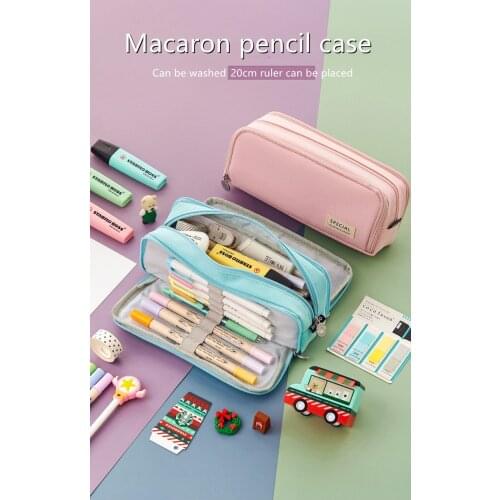 Double Sided Pen Pencil Cases Macaron Color Canvas Pocket Storage Bag Student Stationery School Office Supplies Пенал Канцелярия
