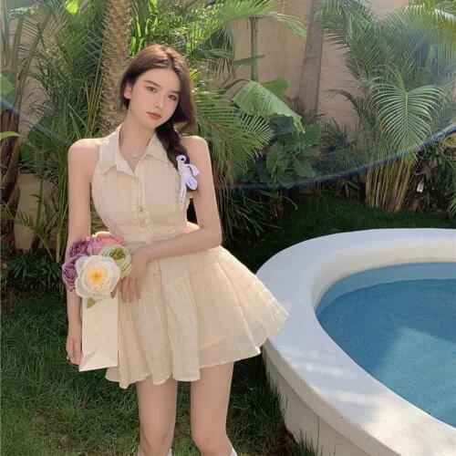 Dress 2021 New Summer Womens Waist French Vest Skirt Design Sense of Thin Section High Waist A-line Skirt Trend