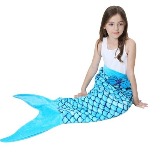 Kids Mermaid Tail Warm Soft Mermaid Tail Blanket Knitted Mermaid Blanket for Girls Throw Bed Wrap Sofa Mermaid Sleeping Bag