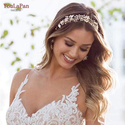 YouLaPan HP236 Rose Gold Bridal Hair Accessories Wedding Leaves Gold Wedding Headband Tiara Wedding Crown Pearl Bridal Headband