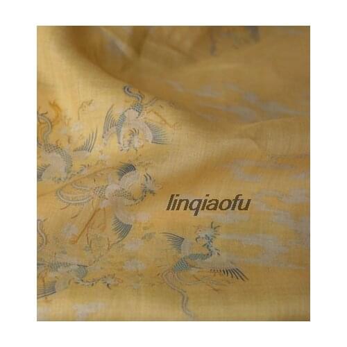 Special order fabric pure ramie advanced digital printing crane dress robes fabric