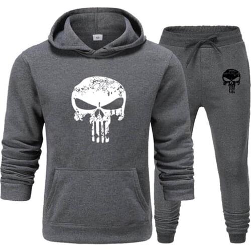 2 Pieces Sets Tracksuit Men Skull Brand Autumn Winter Hooded Sweatshirt +Drawstring Pants Male Sport Hoodies Running Sportswear