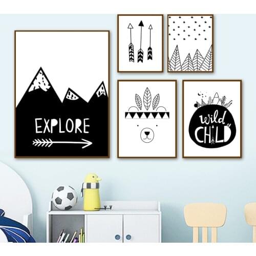 COLORFULBOY Arrow Explore Child Wall Art Print Canvas Painting Nordic Poster Black White Cartoon Wall Pictures Kids Room Decor