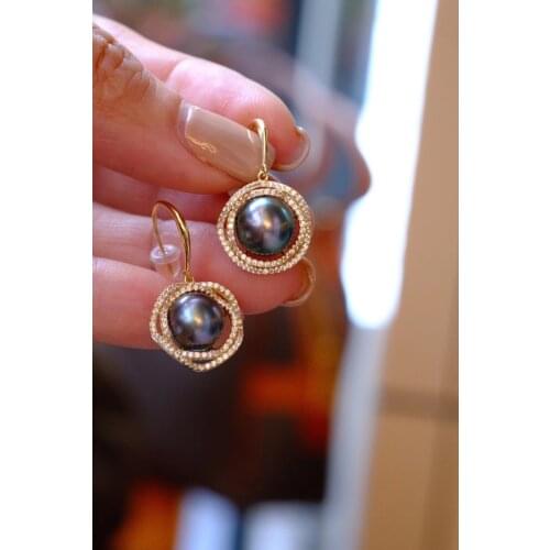 XX204 Solid 925 Sterling Silver Almost Round 8-9mm Nature Salt Sea Water Tahiti Pearls Drop Dangle Earrings for Women Gifts