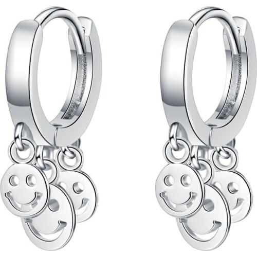 925 Sterling Silver Smiley Face Drop Earrings for Women Trendy Elegant Birthday Party Jewelry Gifts Prevent Allergy